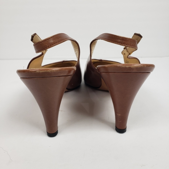 Ferragamo Cognac Brown Leather Slingback Heels 7.5 - Picture 6 of 16